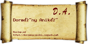 Dormány Anikó névjegykártya